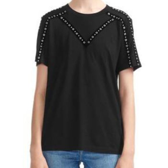 Maje Black Studded Short Sleeve Top - Picture 1 of 1